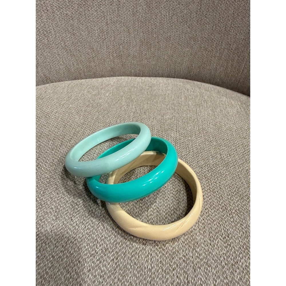 Vintage Bangle Bracelet Lot of 3 Pastel Teal Mint Cream Retro 80s